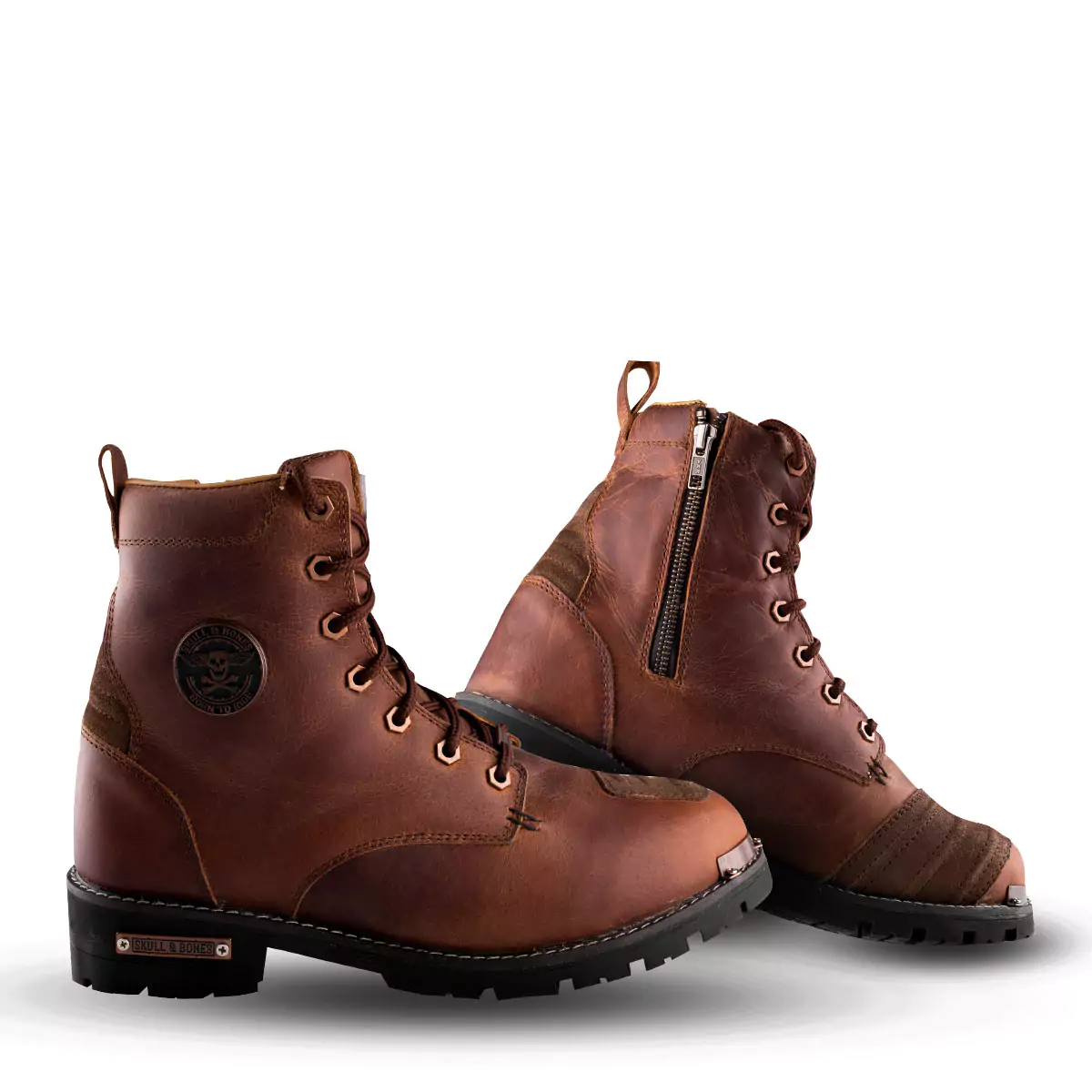 brown colored touring boots pair with a little heel